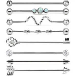 Industrial Earrings - Stainless Steel Barbell Piercing Jewelry - 14g, 38mm, 1.5 inch - Silver, Rose Gold, Black
