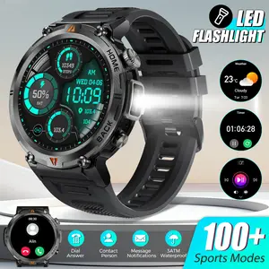 Smart Watch for Men with LED Flashlight, Wireless Dial & Answer Calls, 3ATM Waterproof Outdoor Rugged Sport Watch, 100+ Sports Modes Multifunctional Recorder with Pedometer, 1.45" HD Screen Smartwatch Compatible with Android iOS Phones