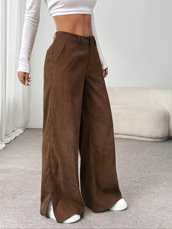 Women's Elegant Fashion Corduroy Pants, Fall Winter New Style Straight Leg Split Hem Long Trousers, Casual Wear for Women, Casual Lounge PantsGift Women's Elegant Fashion Corduroy Pants, Fall Winter New Style Straight Leg Split Hem Long Trousers, Casual Wear for Women, Casual Lounge PantsGift