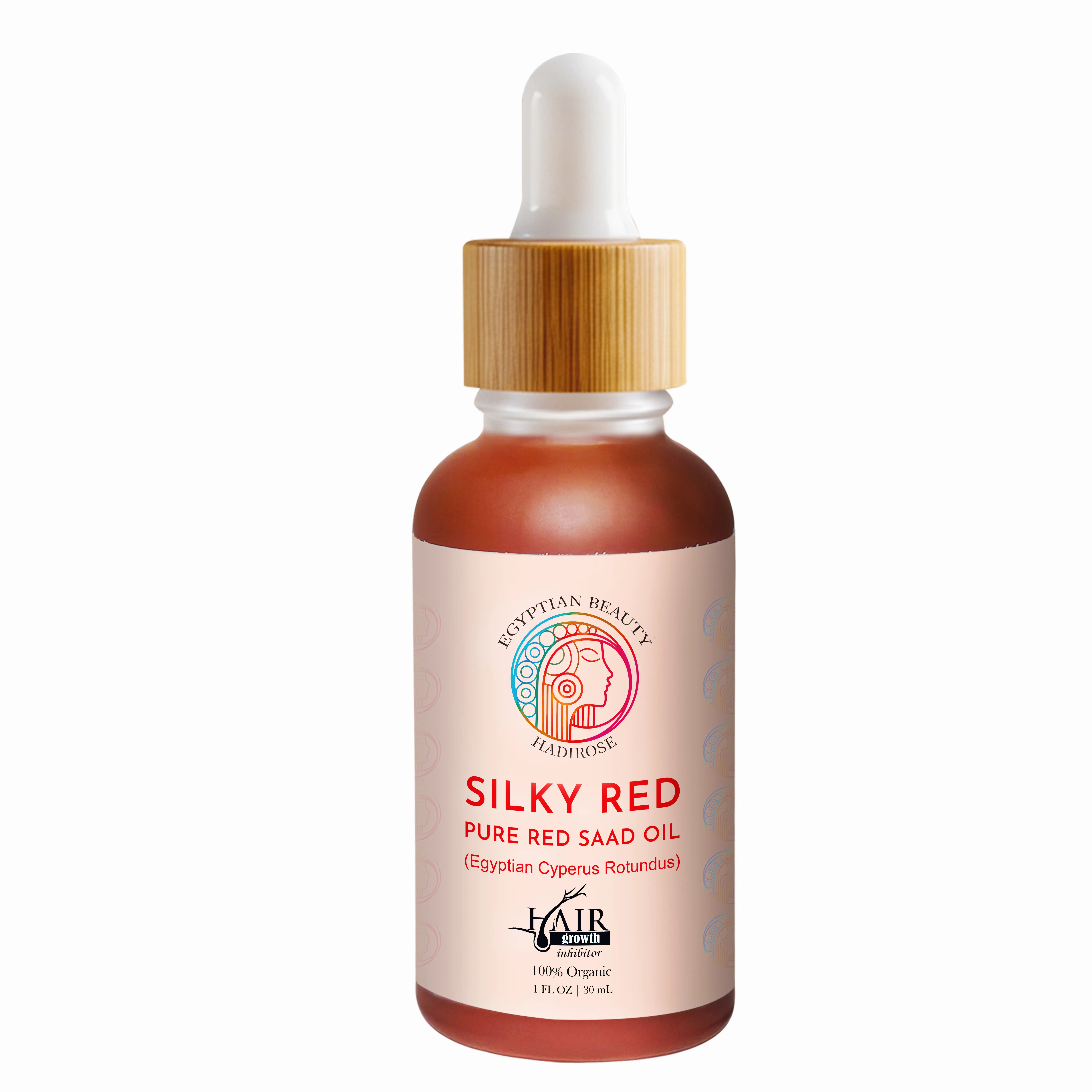 Silky Red by Hadirose 1 FL OZ - 100% Pure Red Saad Oil (Egyptian Cyperus Rotundus), Organic Hair Growth Inhibitor, Natural Permanent Hair Removal, Ingrown Hair Prevention, Laser Hair Removal Maintenance