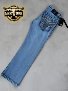 Pcto-1430 Light Blue Men's Western Cowboy Jeans Straight Fit Boot Cut / Pantalon Vaquero para Hombre corte para Bota