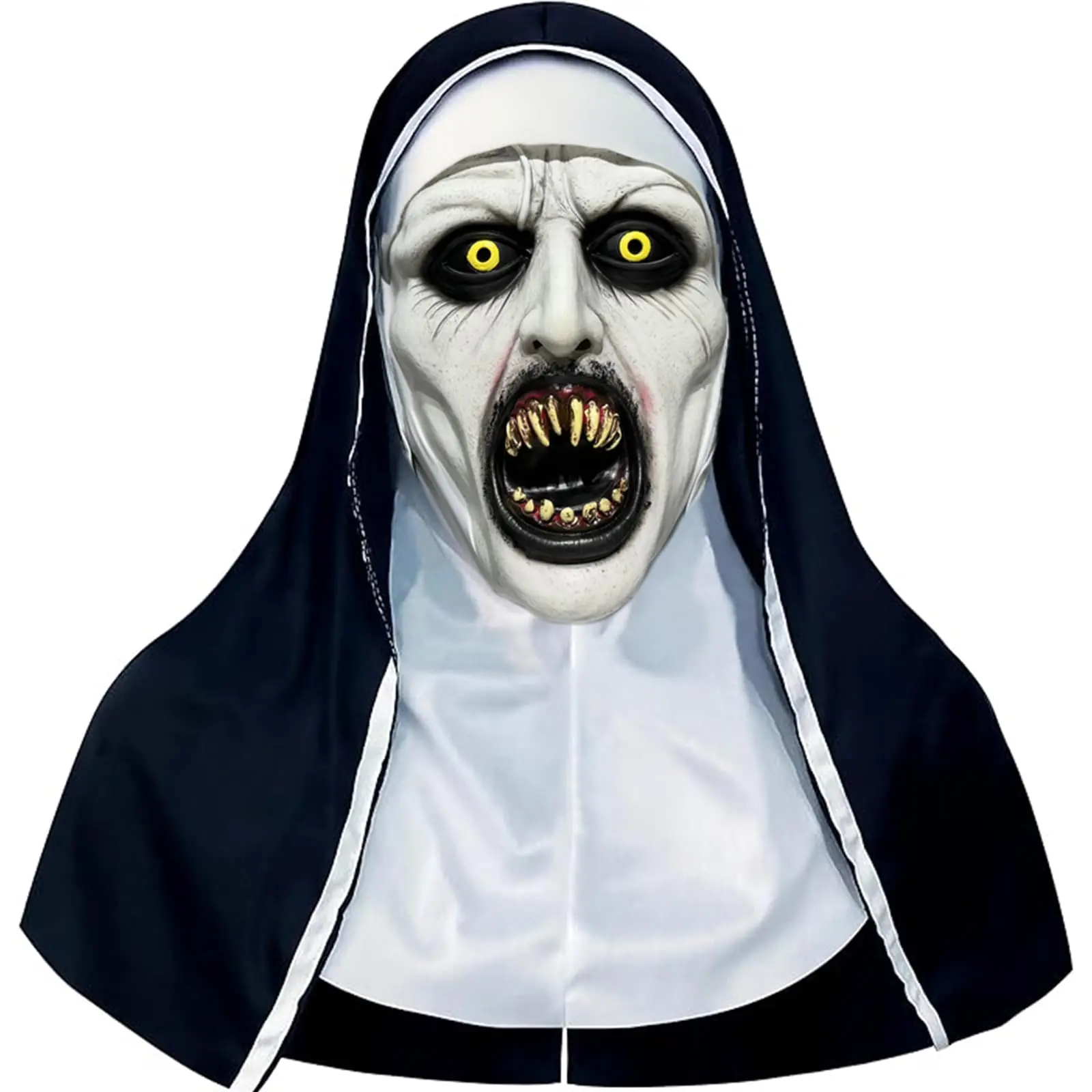 2026 Nun Scary Mask,Halloween Nun  Latex Mask,Scary Full Head Creepy Nun Costume Mask with Yellow Eyes & Distorted Teeth for Cosplay