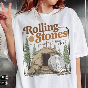 Graphic tee Rolling Stones Comfort Colors Shirt, He Is Risen Christian Shirt, Christian Graphic Jesus T-Shirt, Unique Gift, womens jesus shirts, Men's Oversized Hoodie, Unisex Casual Pray Sweatshirt