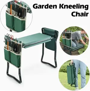 2 in 1 Garden Kneeler & Seat, Heavy Duty Portable Gardening Stool with Knee Pad, 2 Tool Bags & 3 Tools, Foldable Garden Bench for Back Knee Pain Relief, Gift for Seniors