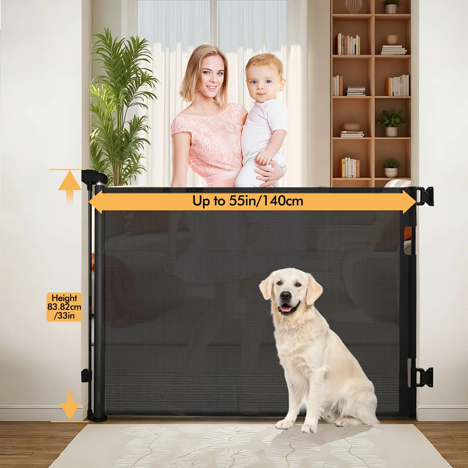 Mesh Gate, 33"/41" Tall Safety Gate for Doorways, Stairs, Hallways, Indoor/Outdoor, (Black/White/Grey), Suitable As a Holiday Present