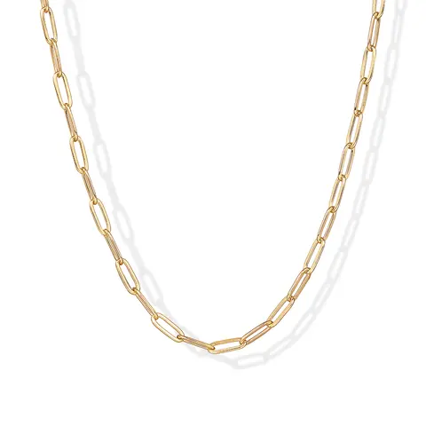 PAVOI 14K Gold Plated Paperclip Chain Necklaces for Women - Dainty Gold Jewelry Chain Necklace - Lightweight 20" Adjustable Link Chain Necklaces