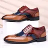 Men’s Wingtip Oxford Formal Business Shoes - PU, Japanese-Korean Retro Chic Style, Flexible Sole, Patent Leather Look, Brogue Detailing, Colorblock Lace-Up, Breathable Pointed Toe Ankle Footwear, All Seasons Plantar Fasciitis Support