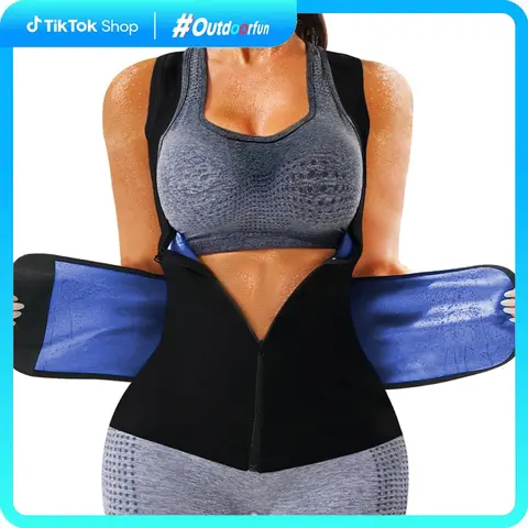 Outdoorfun Women's Adjustable Waist Trainer Corset Vest - Elastic Spandex Compression Sauna Tank Top with Zipper, Athletic Sports Clothes Casual Gym Stuff Waist Trainers Sauna Activewear for Workout, Fajas Para Mujer, Gym Clothes Women
