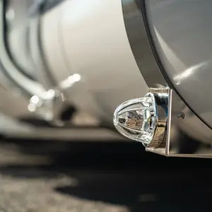 JML Kustoms Peterbilt OEM Fuel Tank Brackets SS-1032 with 1 Watermelon Cutout 7x5 Polished Stainless Steel Pair