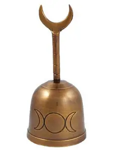 5" Brass Triple Moon Altar Bell — Goddess Ritual Tool for Wiccan Ceremony
