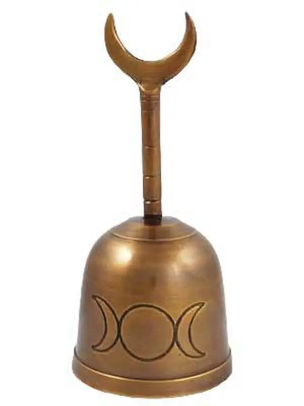 5" Brass Triple Moon Altar Bell — Goddess Ritual Tool for Wiccan Ceremony