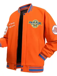 Men's orange #9 Number Baseball Varsity jacket , Casual Fashion High-End Embroidered ziper,pocket sportswear  Long Sleeve street Style hip-hop coat