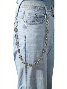 Wallet Keychain Skull Pants Jeans Keychains for Key Wallet Chain Hip-Hop Goth Clothing Accessories Silver Pendant