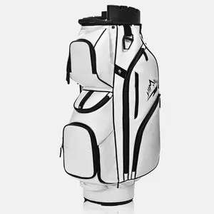 uniHimal Golf Cart Bag with 14 Way Organizer Divider Top, Premium PU Leather Golf Bag for Men Women with Magnetic Pocket and Rain Cover, Lightweight Golf Club Bag Includes Cooler Pockets