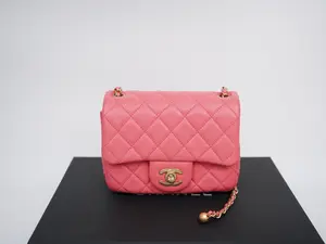 Pre-owned CHANEL lambskin Crossbody Bags Quilted Mini Square Pearl Crush Flap Pink