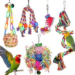 Bird Toys for Parakeet, Parrot Conure Chewing Shredding  Toys with Rope Perch, Bird Cage Accessories for Cockatiel Budgies Lovebird