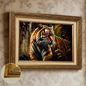 1 Count Vintage Gold Frame Canvas, Vintage Decoration Tiger Art Poster, Exquisite Fashion Home Decor, Suitable For Room Bedroom, Living Room, Corridor Wall Art, Gifts