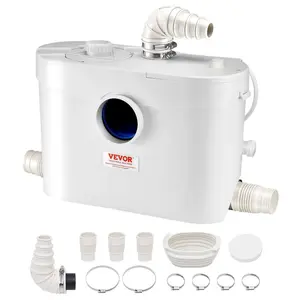 VEVOR Macerator Pump, 900W, 48 GPM Flow, 40 ft/12 m Head, Macerator Sewerage Toilet Pump with 4 Water Inlets, Waste Water Disposal Upflush Machine for Toilet, Basement, Shower, Sink, Laundry, Bathtub