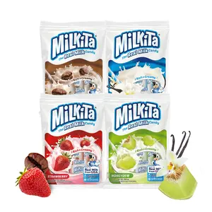Milk Candy Variety Pack 4 Bags: Milkita Creamy Real Milk Candy, Vanilla, Strawberry, Honeydew & Cappuccino Flavored - Low Sugar Assorted Candy, Gluten-Free and Individually Wrapped for Candy Bowls, Office Snacks & Party Favors