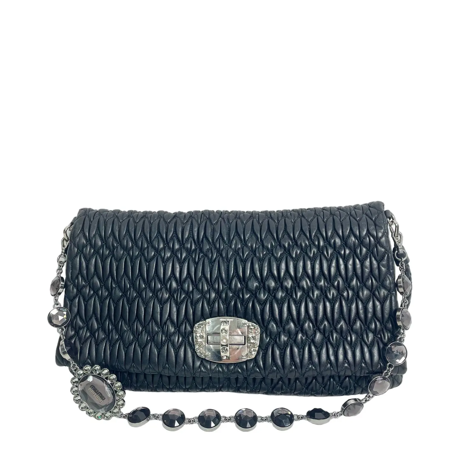 Pre-owned leather shoulder bag Miu Miu Matelassé Nappa Crystal in Black