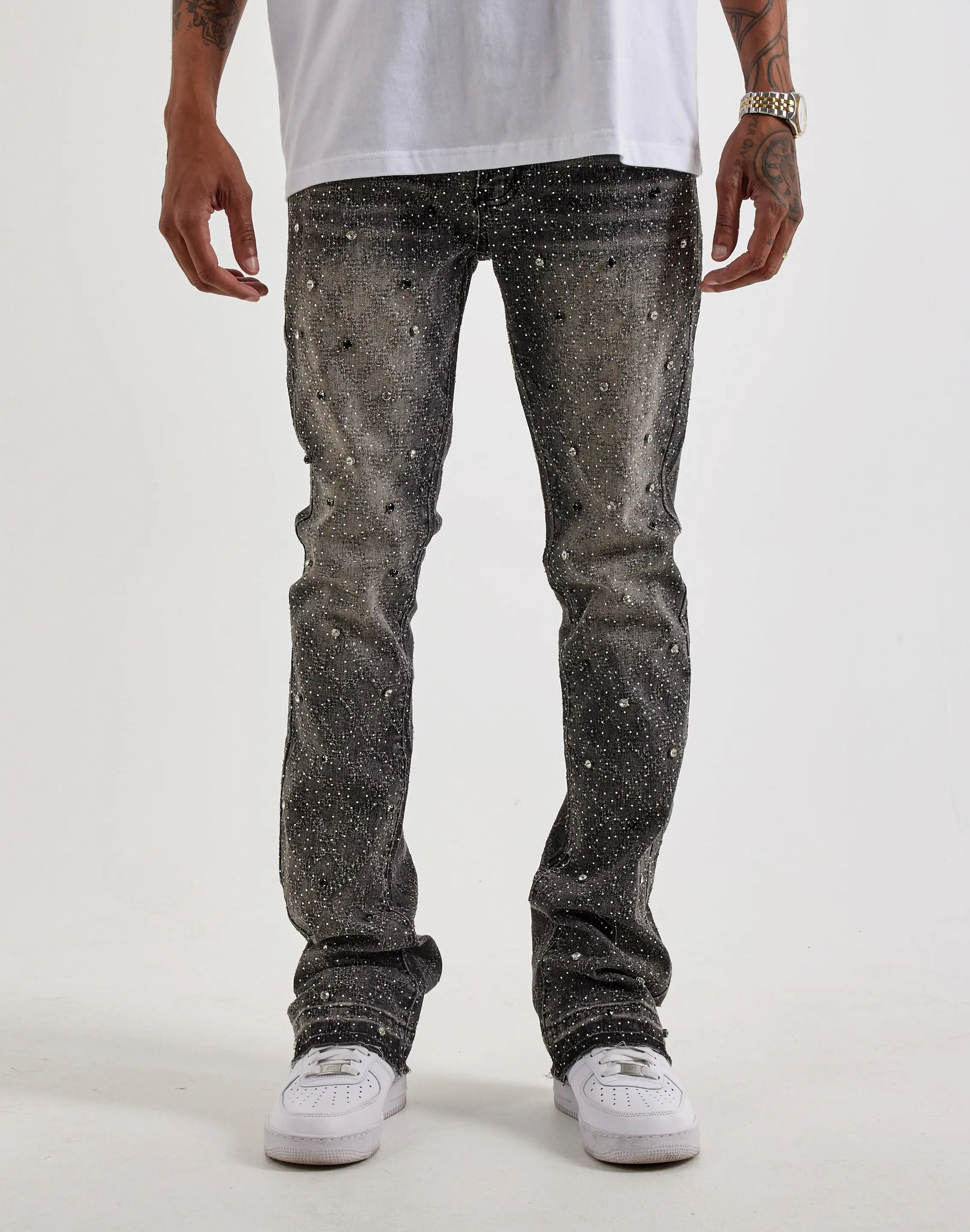 Mens UR Diamond Stud Stacked Denim Jeans