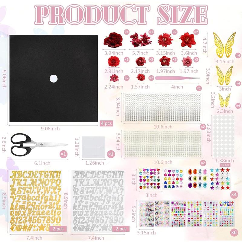 Graduation Cap Decorations Kit Grad Cap Topper Decor Includes Glitter Paper 3D Butterfly Faux Flower Letters Stickers, Cap Decorations for DIY Graduation Cap Topper (Pink)