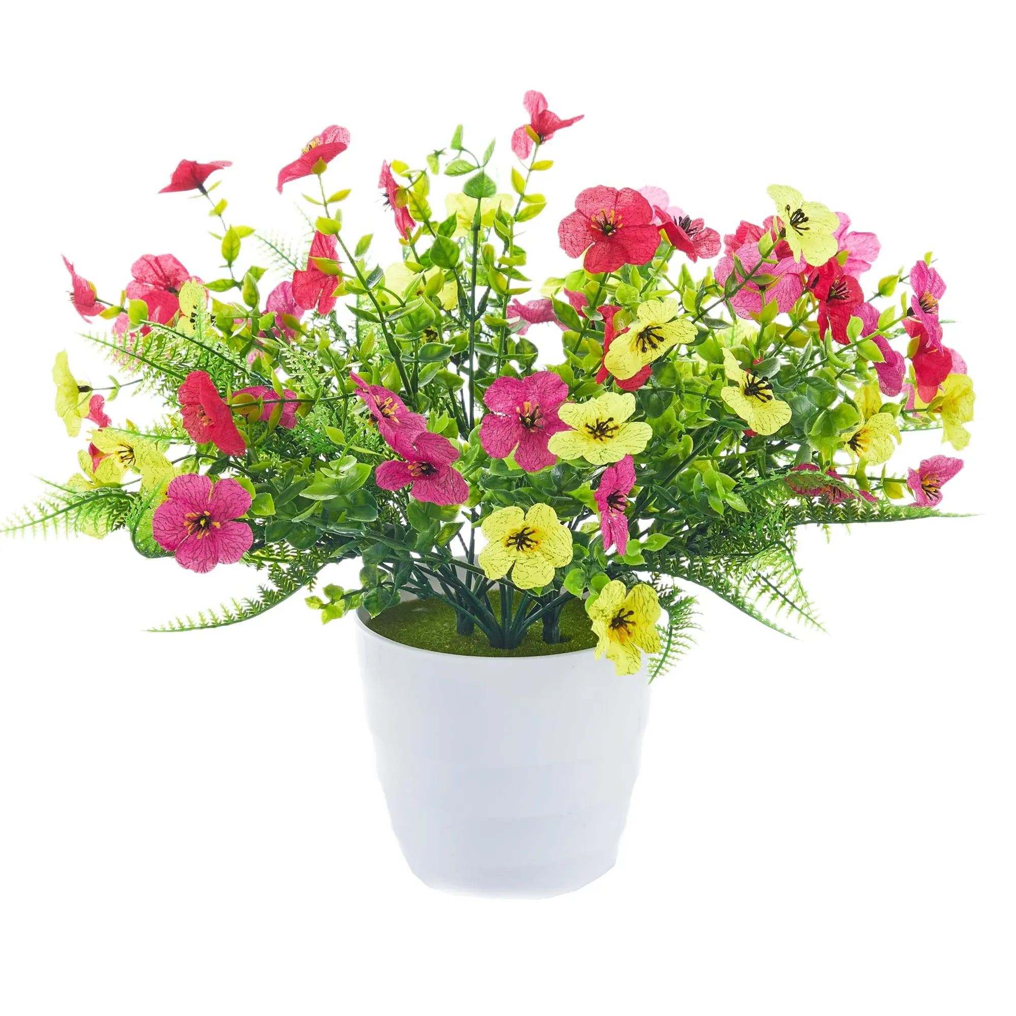 Artificial Flowers for Outdoors, 30 Bundles Multicolor Silk Fake Flowers with Ferns, UV-Resistant Faux Plant, Spring Summer Decoration, for Home Planter Porch Patio Yard (Rose Red, Purple Red, Yellow)