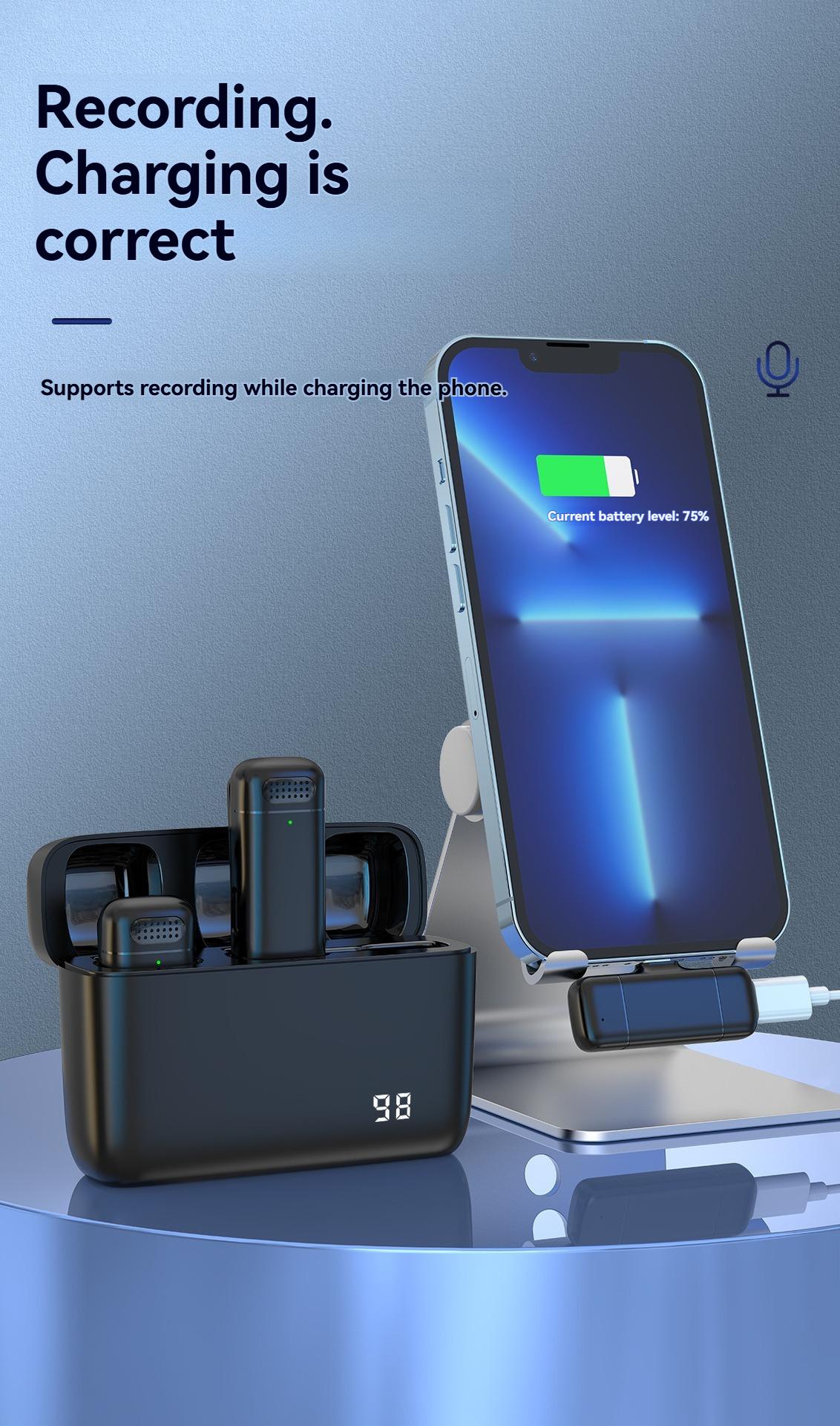 Wireless,Omnidirectional,Lapel,Microphone Wireless collar microphone with charging case