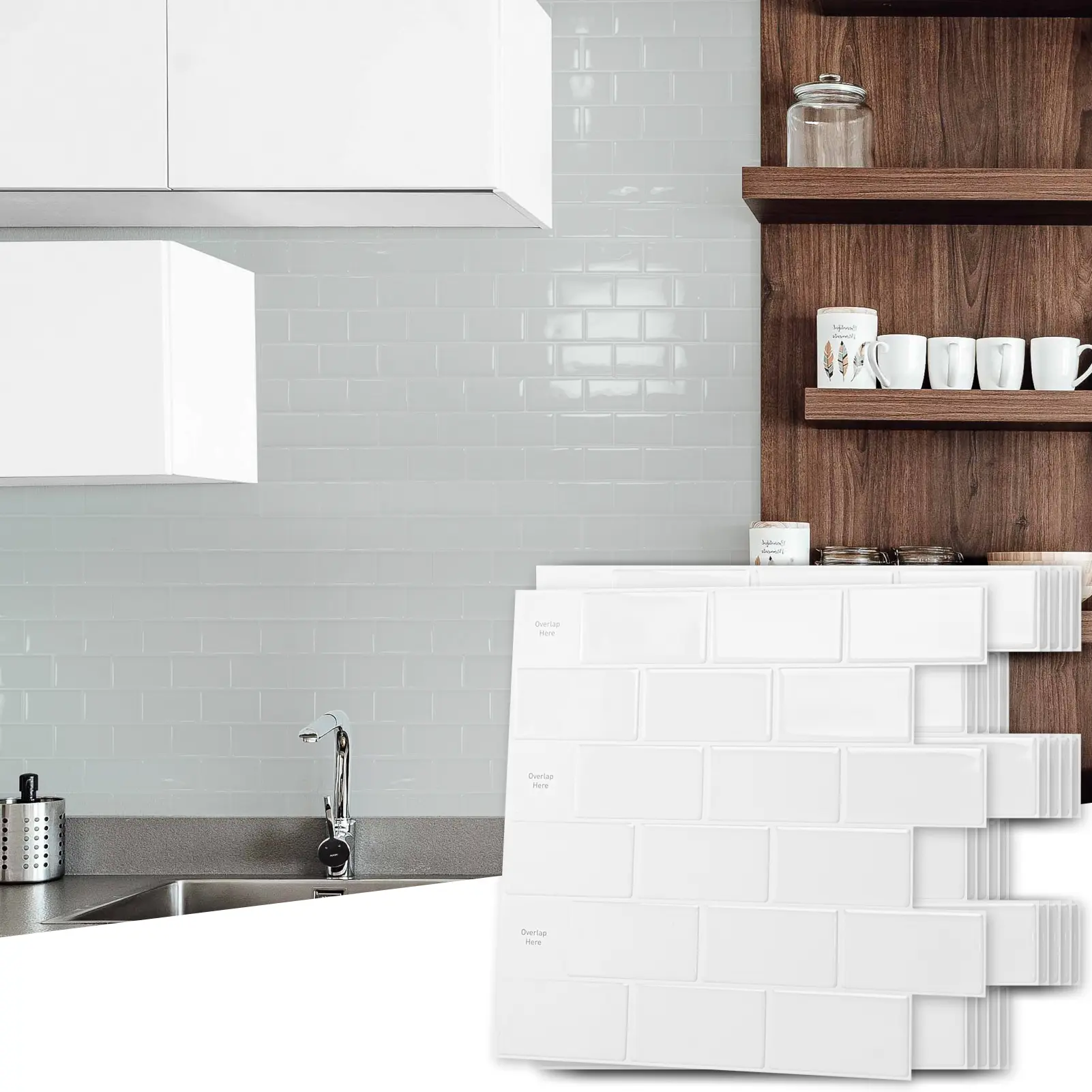 Art3d 10-Pack White Subway Peel and Stick Tile Stickers Set, 12in x 12in Durable Waterproof Decorative Easy-Install Easy-to-Customize Backsplash for Kitchen, Bathroom Home Decor