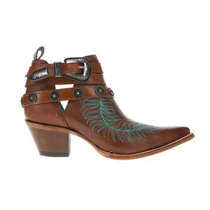 Corral Boots Womens Embroidered Concho Harness Pointed Toe Pull On  Casual Boots Ankle Mid Heel 2-3" - Brown
