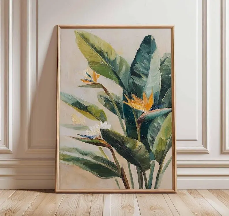 Bird of Paradise Flower Poster – Tropical Botanical Wall Art Print, Vibrant Nature Painting Style Plant Artwork for Home and Office Décor
