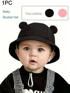 1Pc Infant Baby Toddler Cute Ears Windproof Scratch Rope Fisherman Hat Bonnet With Bunny Ears Children's Adjustable Hat For Kids Girl Boy For Daily Casual Wear 0-2 Years Old