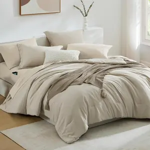 King Size Comforter, 7 Light Oatmeal a Bag King with Sheet, Flat Sheet, 2 Pillow Shams, and 2 Pillowcases- Warm for