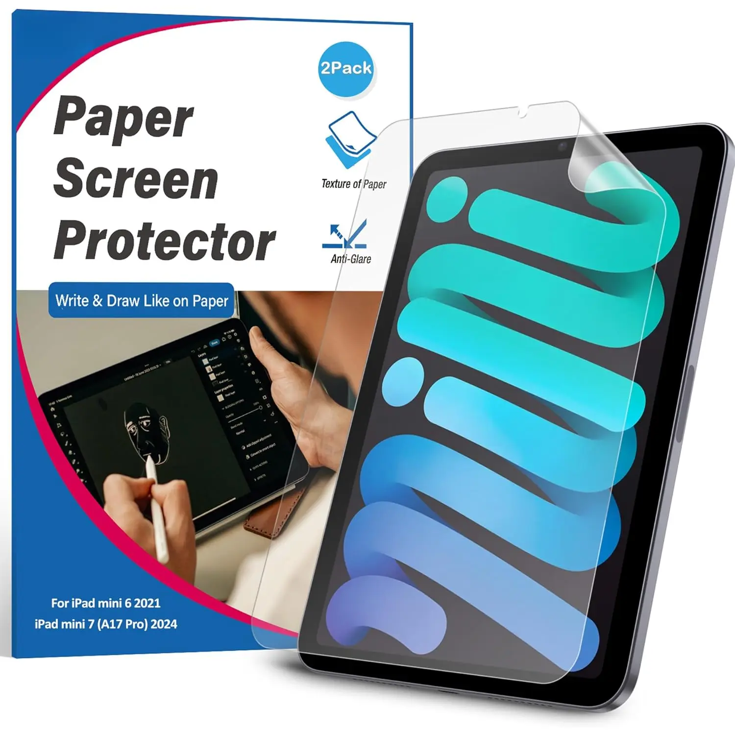 [2 PACK] Paper Screen Protector for iPad mini 7 (A17 Pro)/ iPad Mini 6 (2021, 8.3 inch), Matte PET Film for iPad Mini 6th Generation, Write and Draw Like on Paper, Anti-Glare Screen Protector