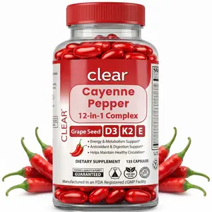 Cayenne Pepper Capsules 12-in-1 with D3, K2, E & Grape Seed – Supports Heart, Blood Circulation & Leg Vein Health – Herbal Capsaicin, Metabolism & Energy Boost, Antioxidant & Digestion Support 135 Soft gels, Daily Health Support,  Healthy Lifestyle