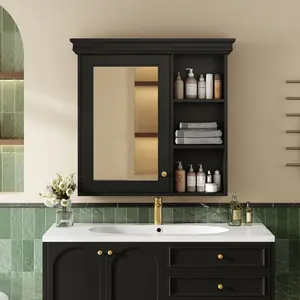 30'' x 28'' Bathroom Medicine Cabinet with Mior, Wall Mounted Mior Cabinet with Storage Organizer, Over the Toilet Storage Black Storage Cabinet for Bathroom