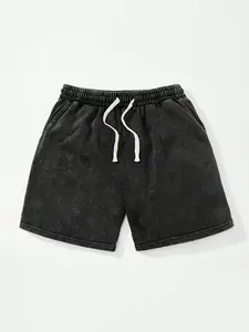 Men's Acid Wash Drawstring Shorts: Vintage Faded Casual Streetwear Summer Essential