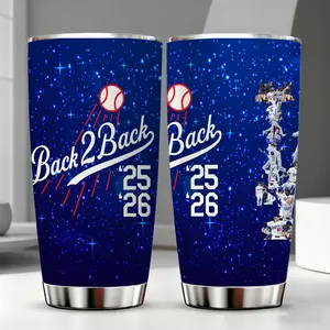 AuraCup 1pc 20oz stainless steel insulated tumbler with lid and straw, back-to-back champion spirit baseball design travel mug, double wall hot cold cup for sports fans, perfect Christmas gifts, Valentine’s gifts and birthday gifts for him