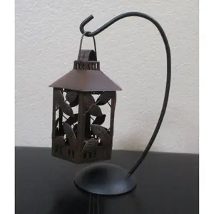 Leaves Tealight Candle Lantern With Stand 9-1/2"
