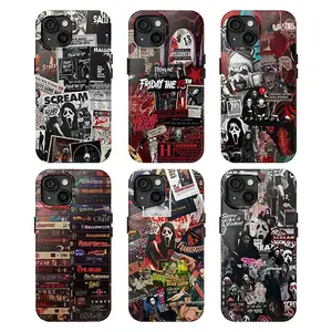 Retro Horror Movie Phone Case, Scream & Friday the 13th Collage, Edgy Slasher Fan Gear Phone Case For iPhone 11 12 13 14 15 16 17Pro Pro Max Tough Case