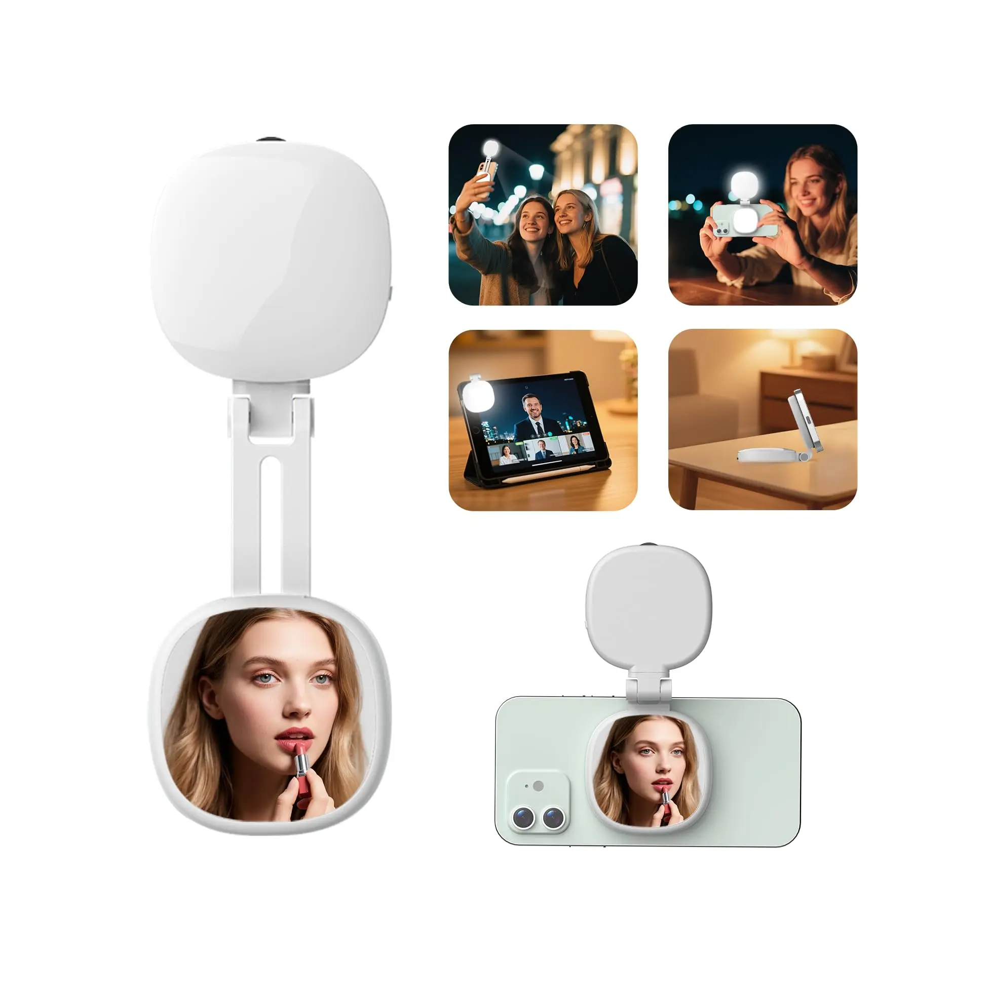 Portable Magnetic Fill Light, Equipped with Mirror And 3-Color Temperature Light Sources, Adjustable Length, Mirror, Magnetic Base, Rotatable, Phone Holder, Universal for All Phone Types, Suitable for Selfies, Makeup Repair, And Lighting