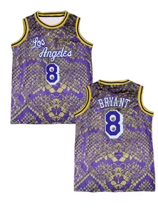 Kobe Bryant #8 Black Mamba Basketball Jersey Purple Gold Snake Skin Print Breathable Mesh Sleeveless for Kobe Fans, Collectors & Streetwear Enthusiasts Quick-drying sports basketball vest jersey