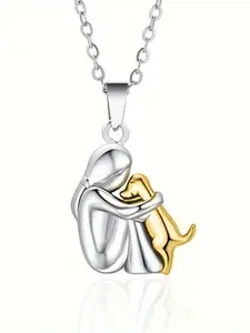 A little girl hugging a dog, fashion charms necklace, simple and elegant everyday wear for women