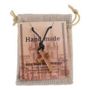 Wooden Cross Necklace Hand Hold Crucifix Neckchain Religious Choker Ornament