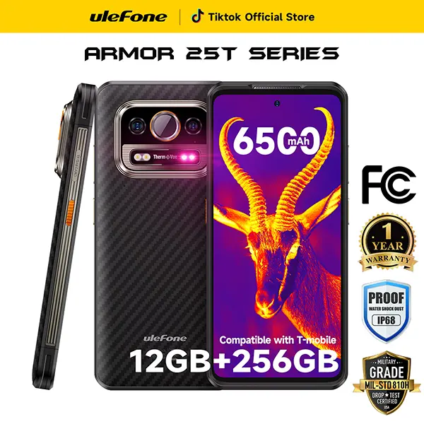 Ulefone Armor 25T/25T Pro 5G Rugged Unlocked Smartphone (US, Yes) - 12GB+256GB MTK Helio G99, 64MP+Triple 50MP+32MP Cameras, 6500mAh 33W Charger, 30W Wireless Charging, 6.78" FHD+120Hz Corning Gorilla Screen, Android 14, 3-Card Slot, 326g, 4G+NFC
