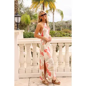Sunkissed Palms Printed Maxi Dress - Coral
