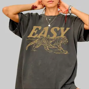 Easy Tiger Comfort Colors T-Shirt vintage distressed tiger design, oversized retro fit, trendy grunge indie boho style graphic tee for everyday wear.
