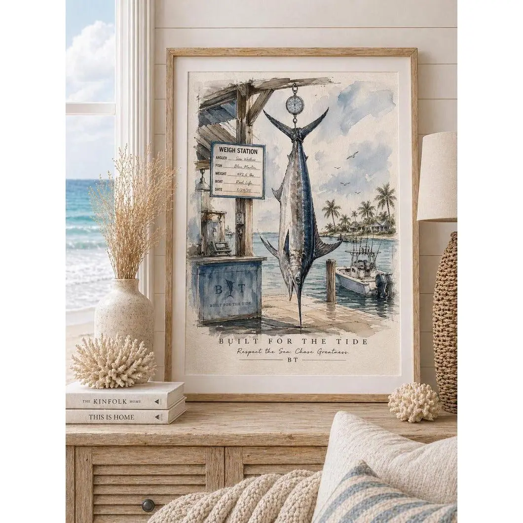 Marlin Fishing Wall Art, Weigh Station Poster, Offshore Fishing Decor, Sport Fishing Poster, Coastal Nautical Artwork, Gift for Fisherman
