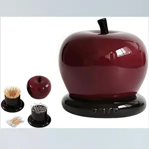 Apple Pear Toothpick Holder, Novelty Ceramic Storage Box, Fits Cotton Swabs & Floss, Cute Home Decor, Unique Housewarming Gift Idea