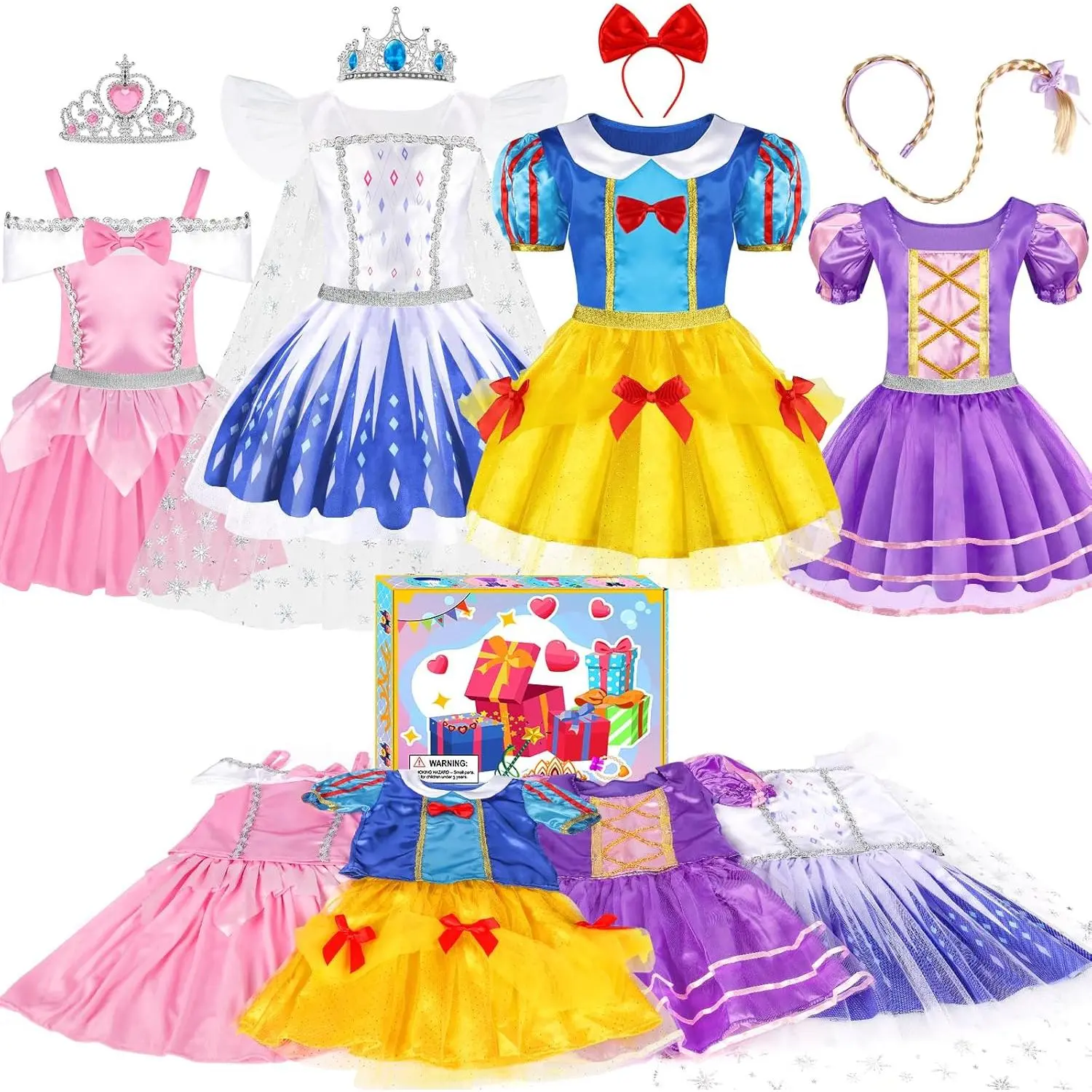 P-CPA01   Princess Dress Up, Toddler Dress Up Clothes, Cosplay Princess Costume Gift Set with Princess Dresses and Princess Toys, Pretend Play Girl Toys Age 3-6, Halloween Christmas Birthday Gift